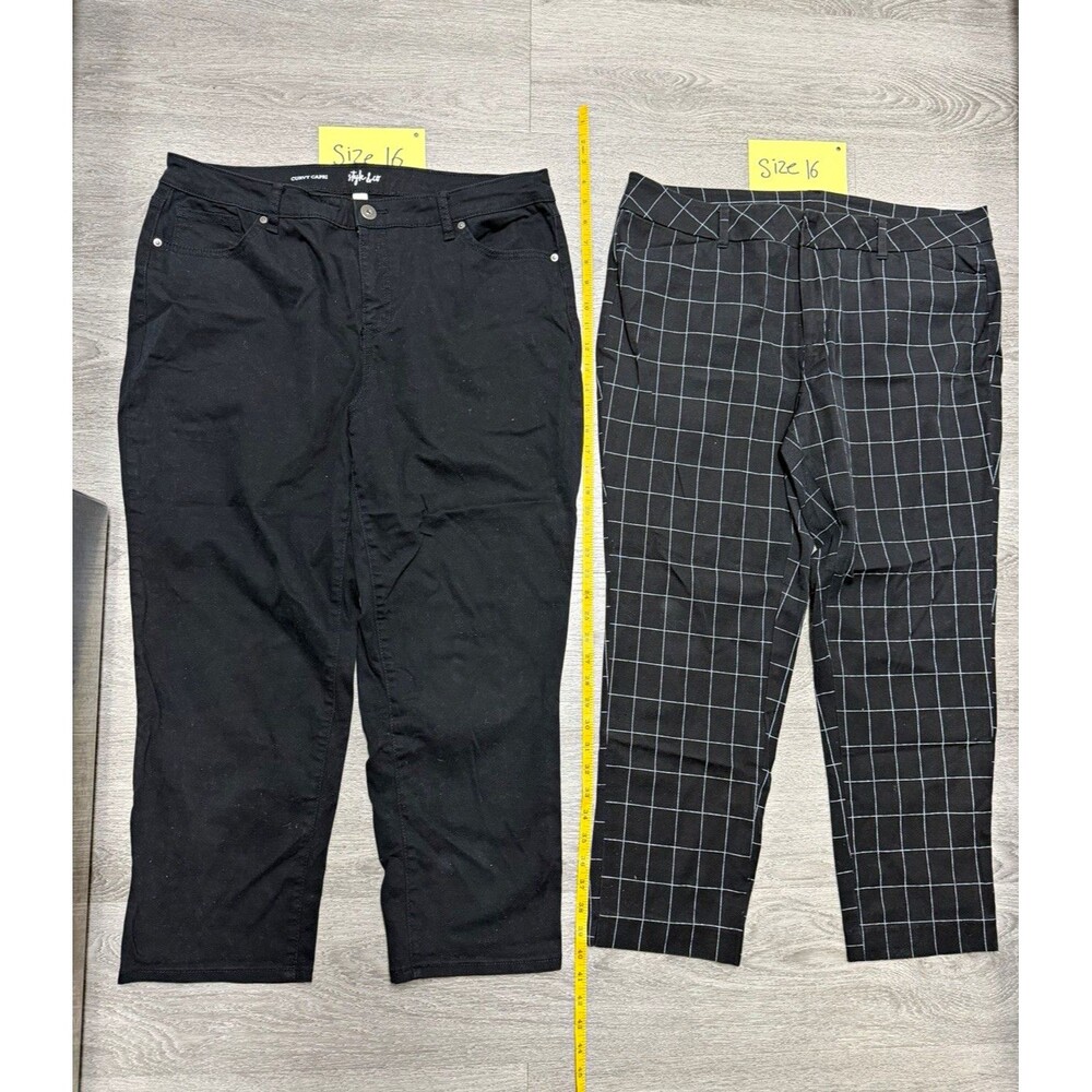 Style&Co Women’s Pants Lot 2 Size 16 Black Curvy Capri Check Dress Pants